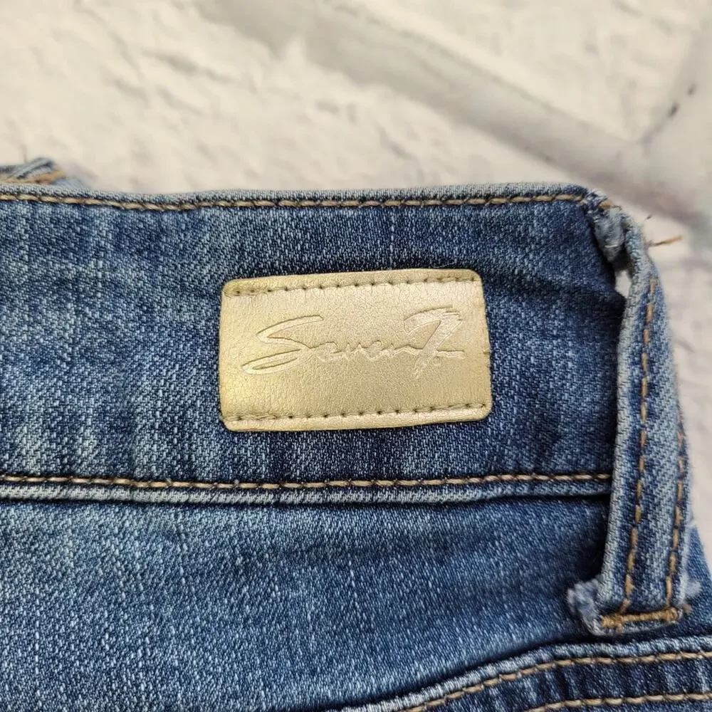 Seven7 Skinny Sure-Shaper Jeans Dark Wash Light Distressing Whiskering size 8
